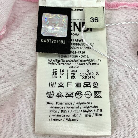 Fendi Pink Textured Button-Down Cardigan With Ribbed Trim Made In Italy - Picture 7 of 8